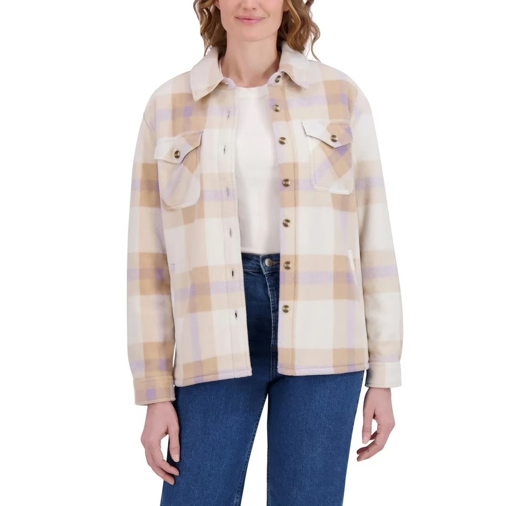 Sage Collective Women Plaid Fleece Shirt Jacket Purple Shacket Small NWT